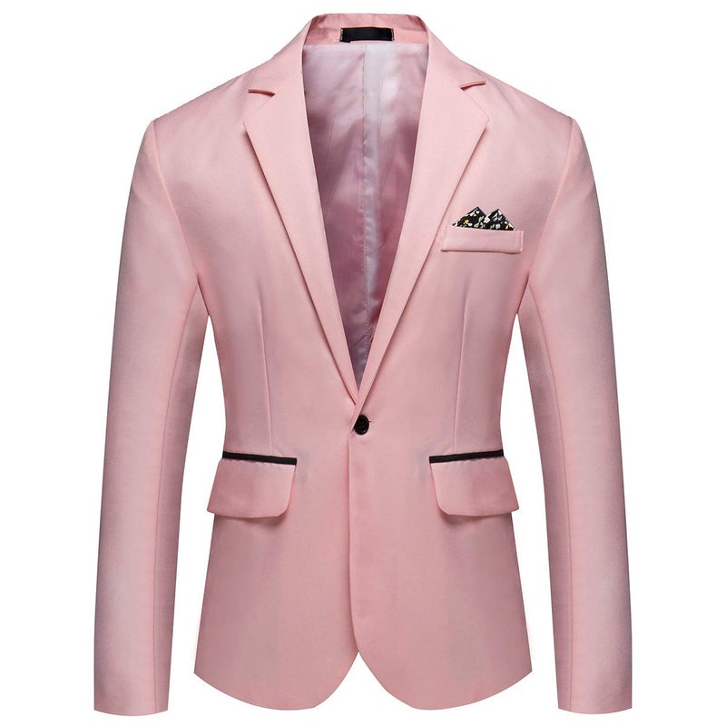 YFFUSHI Men's Casual Jacket Slim Fit Suits One Button Notched Lapel Business Daily Lightweight Blazert Pink - Image 1